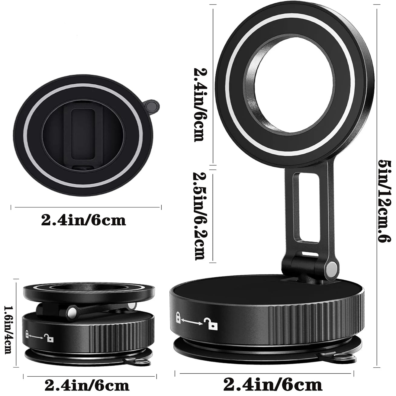 Vacuum Magnetic Phone Holder, Magsafe Suction Cup Phone Holder, 360 ° Adjustable Magnetic Phone Holder, Pocket Sized Foldable